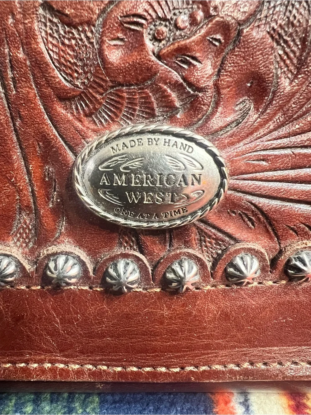 American West Brown Tooled Leather Wallet with Concho Accents